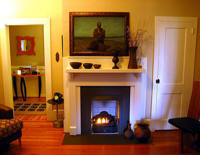 gas coal grate in restored fireplace