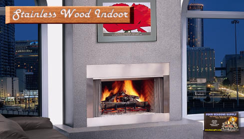 Stainless Steel wood burning fireplace indoors